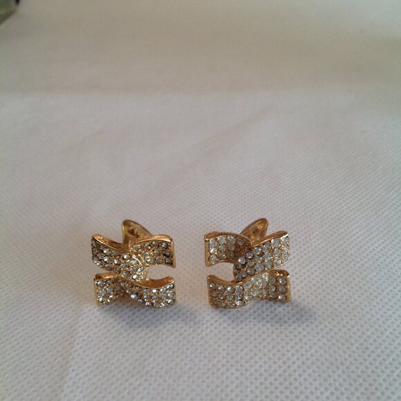 Vintage KJL Kenneth Jay Lane Pave Rhinestone X Bow Clip On Earrings Signed - Picture 6 of 6